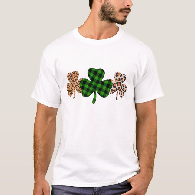 Camiseta Dia de São Patrício Lucky Irish Green Xadrez Shamr (Frente)