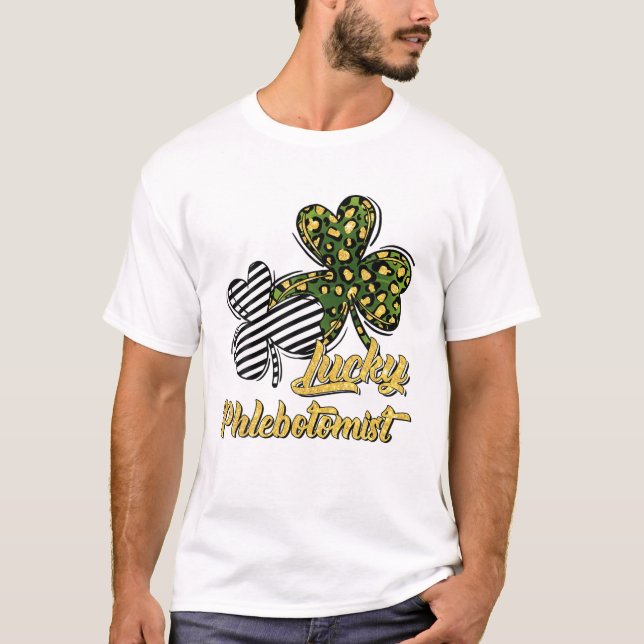 Camiseta Dia de São Patrício Lucky Phlebotomist Clover Sham (Frente)