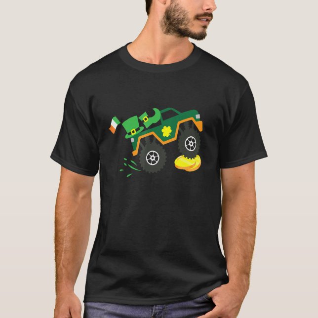 Camiseta Dia de São Patrício Monster Truck Shamrock Homens (Frente)