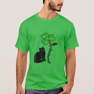 Camiseta Dia de São Patrício Negro Gato Minha Sortuda Sen