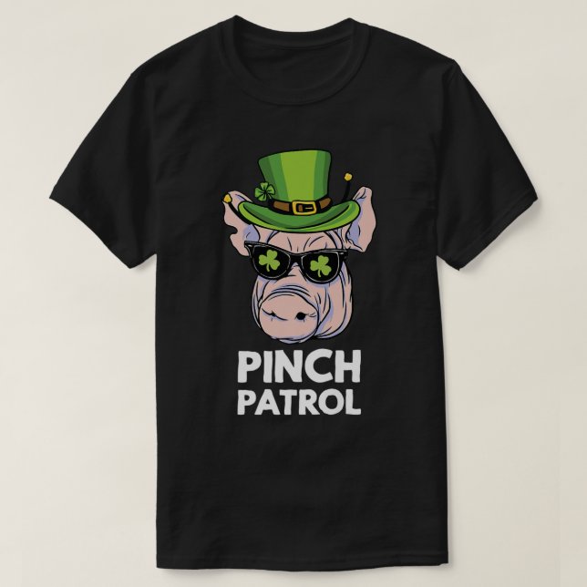 Camiseta Dia de São Patrício Pig Pinch Patrol Clover Irish  (Frente do Design)