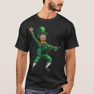 Camiseta Dia de São Patrício Rock and Roll Leprechaun Guita