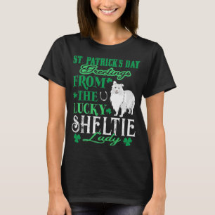 Camiseta Dia de São Patrício Saudações Feliz Sheltie Lady