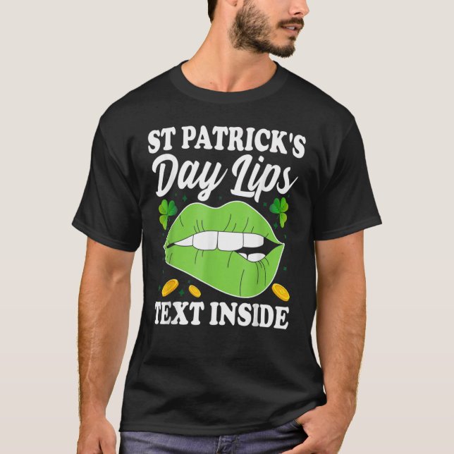 Camiseta Dia de São Patrício Shamrock para Lábios Dias de S (Frente)