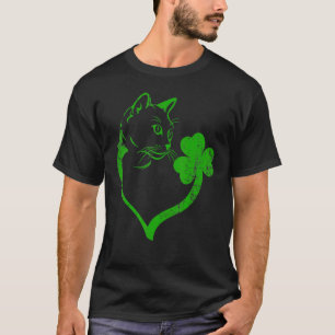 Camiseta Dia de São Patrício Silhueta de Gato Trevo Dia de