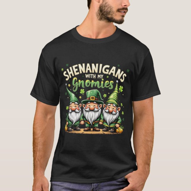 Camiseta Dia de São Patrício sortudo Shamrock gnomos leopar (Frente)