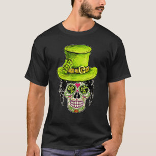 Camiseta Dia de São Patrício Sugar Skull Shamrocks Irish Gi