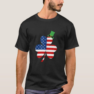 Camiseta Dia de São Patrício T , Irish American Flag Shamro