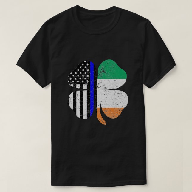 Camiseta Dia de São Patrício Thin Blue Line - Bandeira Irla (Frente do Design)