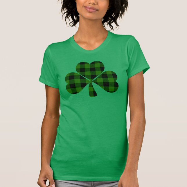 Camiseta Dia de São Patrício, trevo de xadrez verde irlandê (Frente)