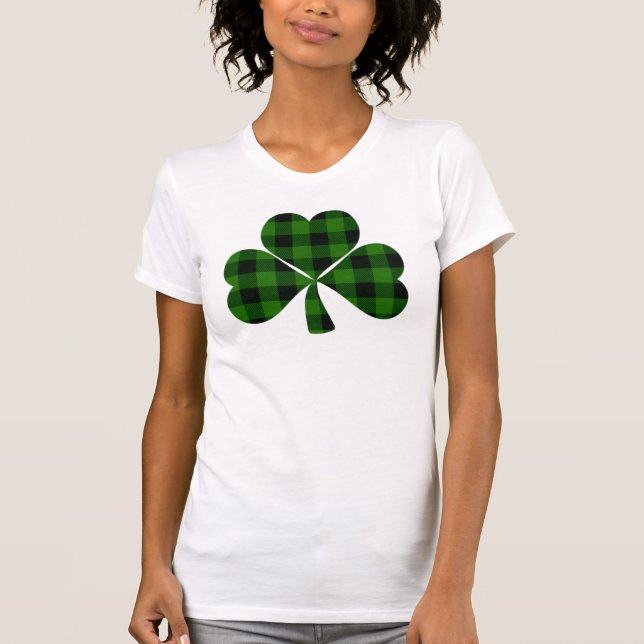 Camiseta Dia de São Patrício, trevo de xadrez verde irlandê (Frente)