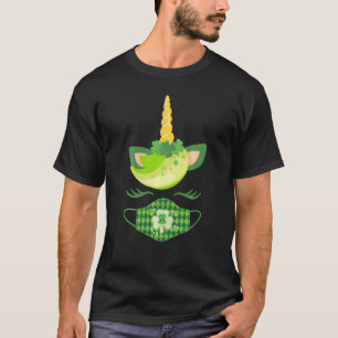 Camiseta Dia de São Patrício Unicorn Face Mask Shamrock Iri