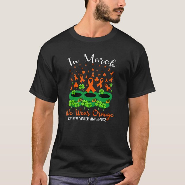 Camiseta Dia de São Patrício Vestimos o Câncer de rim Laran (Frente)