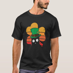 Camiseta Dia de São Patrício Vintage Gato Preto Usando Cra