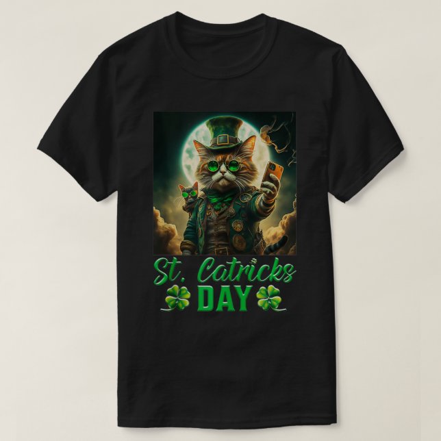 Camiseta Dia de São Patricks Catricks Cats Saint PattyDay 3 (Frente do Design)