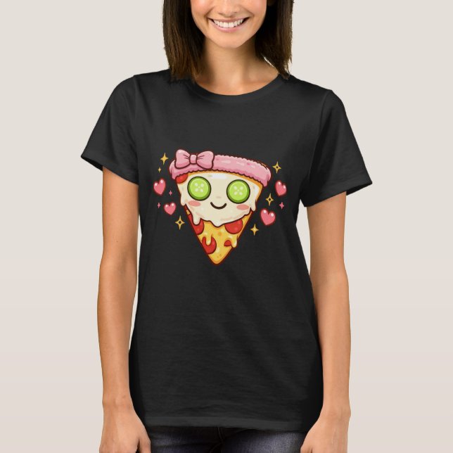 Camiseta Dia de Spa de Autocuidado com Pizza Kawaii Fofa |  (Frente)