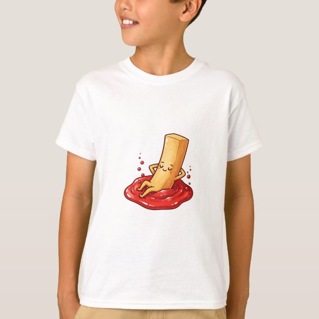 Camiseta Dia de Spa de Ketchup de Batata Frita Infantil (Frente)