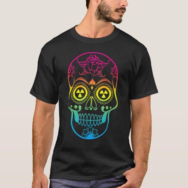 Camiseta Dia do Arco-Íris Nuclear do Crânio do Açúcar dos M (Frente)
