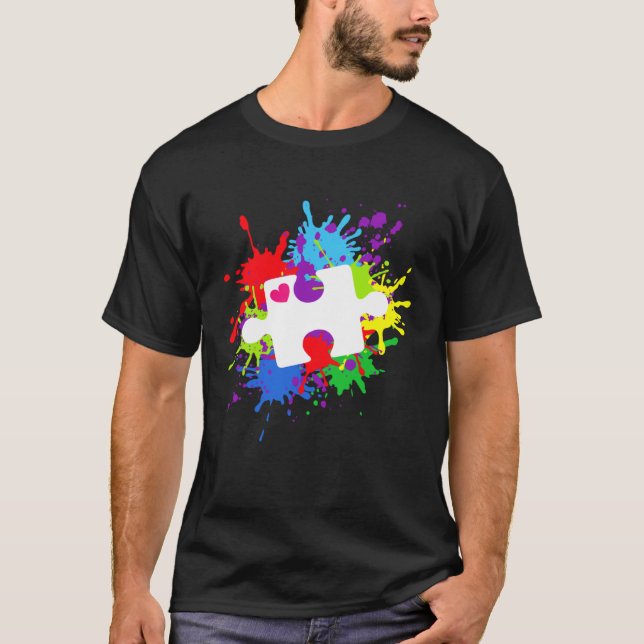 Camiseta Dia do Autismo Cores de Splash Conscientização do  (Frente)