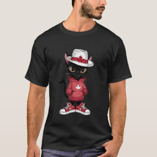 Camiseta Dia do Canadá Engraçado Legal Gato Preto Bandeira 