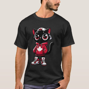Camiseta Dia do Canadá Gato Preto Engraçado Bandeira do Can