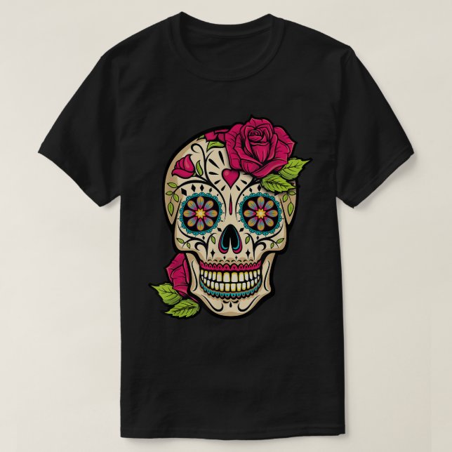 Camiseta Dia do Crânio do Açúcar do Dia Morto de Los Muerto (Frente do Design)