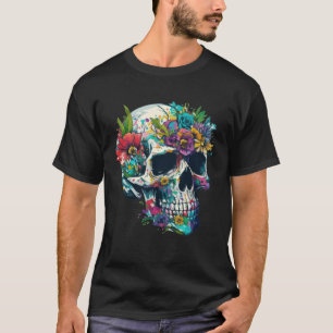 Camiseta Dia Do Crânio Morto Com Flores Coloridas