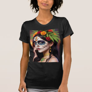 Camiseta Dia do Crânio Morto com Mulheres com Morte Floral