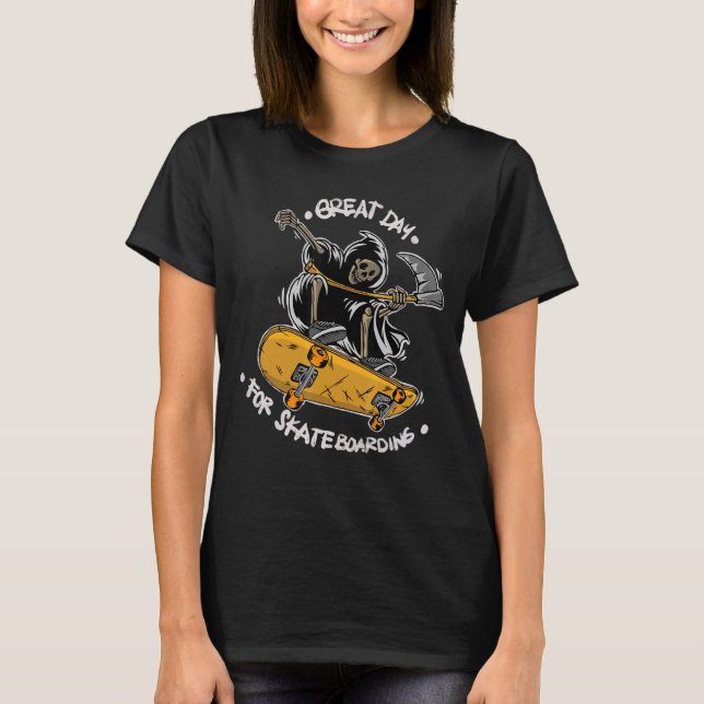 Camiseta Dia Do excelente Para Skateboard Skeleton Hallowee (Frente)