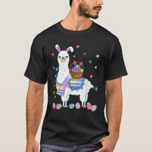 Camiseta Dia do felz pascoa 2022 Llama Bunny Trazendo Ovos 