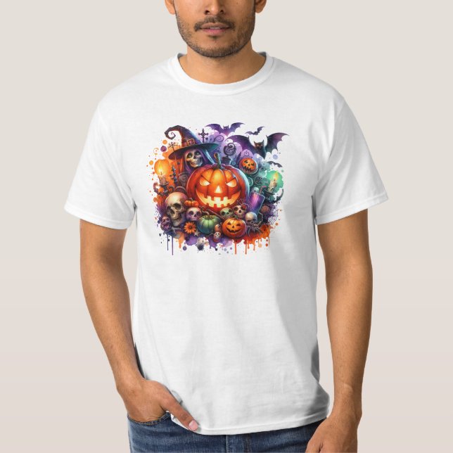 Camiseta Dia do Halloween - Abóbora E Bruxa Engraçada (Frente)