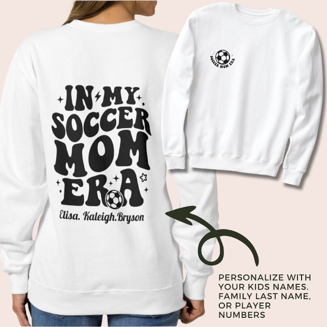 Camiseta Dia do Jogo de Nomes de Crianças Personalizados da (Soccer Mom Era Sweater with Personalized Names for Game Day Mother's Day Gift Birthday Mom Gift)