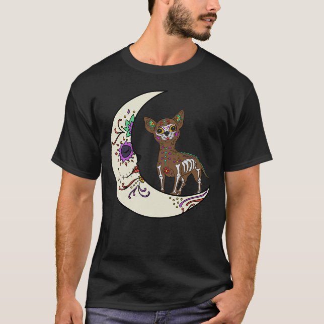 Camiseta Dia Do Morto Chihuahua No Cachorro Da Lua Chihuahu (Frente)