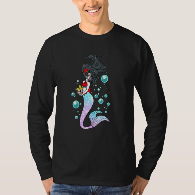 Camiseta Dia do Morto Sereia Mexicana Crânio De Açúcar Sere (Frente)