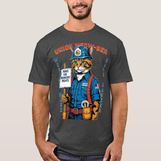 Camiseta Dia do Trabalho de Sindicato Funny Feline da Flóri (Frente)