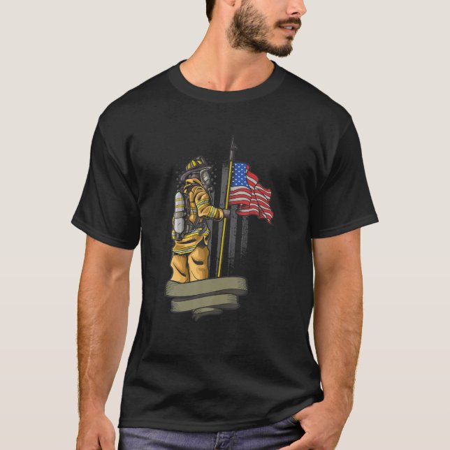 Camiseta Dia dos Bombeiros Americanos e Corajosos (Frente)