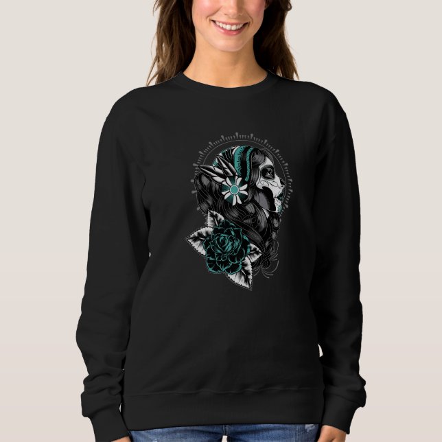 Camiseta Dia Dos Mortos Crânio De Açúcar Perfil Lateral (Frente)
