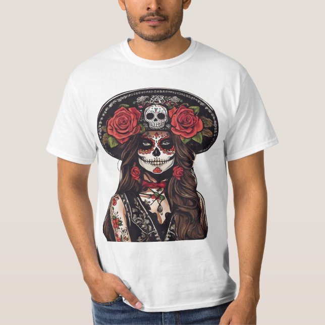 Camiseta Dia dos Mortos da Cartina com Rosas (Frente)