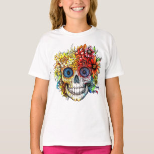 Camiseta Dia dos Mortos da Catrina Calavera com Flores