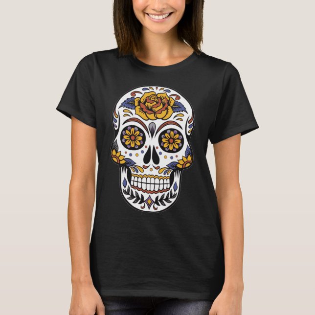 Camiseta Dia dos Mortos do Açúcar da flor De Muertos (Frente)