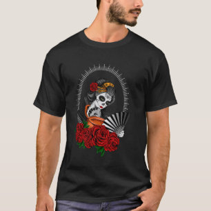 Camiseta Dia dos Mortos México La Catrina Geisha Japão Sam