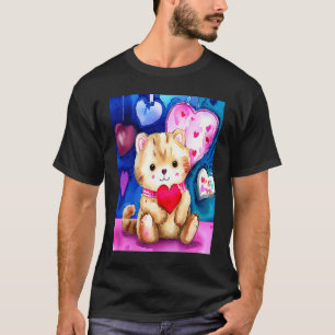 Camiseta Dia dos Namorados Amor Coração Gato Teddy Namorada