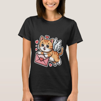 Camiseta Dia dos Namorados Arte de Carta de Amor de Gatinho