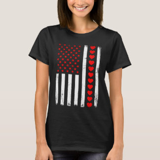 Camiseta Dia dos Namorados Bandeira Americana Corações Ele