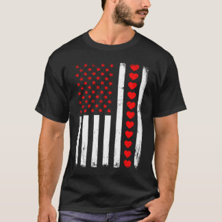 Camiseta Dia dos Namorados Bandeira Americana Corações Ele