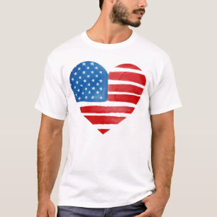 Camiseta Dia dos Namorados Bandeira Americana do Coração Pa
