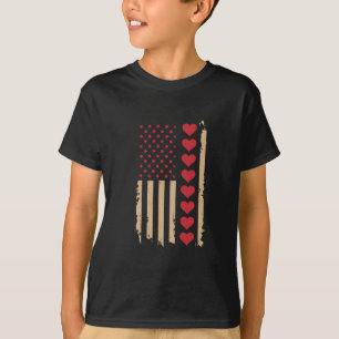 Camiseta Dia dos Namorados Bandeira EUA Corações 