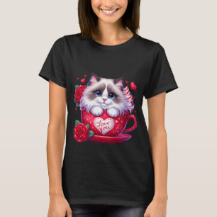 Camiseta Dia dos Namorados Caneca de Arte de Gato Fofinho R