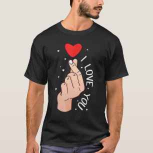 Camiseta Dia dos Namorados Carácter Coreano Eu Te Amo Mão S