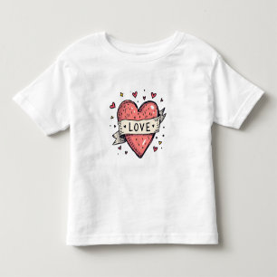 Camiseta Dia dos Namorados Coração Antigo Desenho à Mão Amo